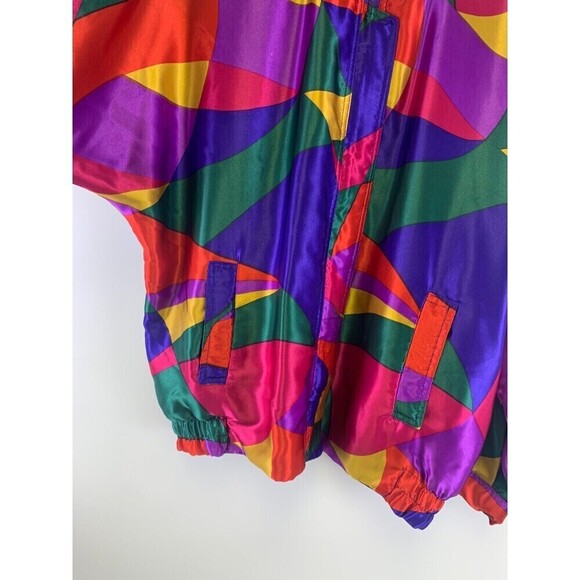 BOGO Monaliza Satin Jacket Vintage Reversible Purple Multi Geo Full Zip Pocket L - Picture 4 of 16